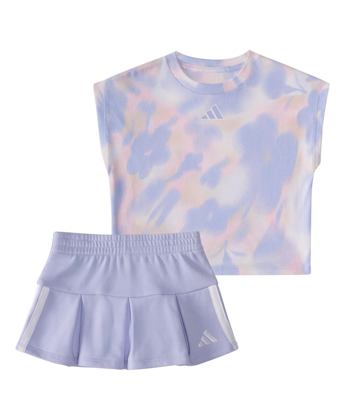 Adidas Originals Baby Girls 2-piece Printed Sleeveless Box T-shirt And French Terry Skort Set In Violet Tone
