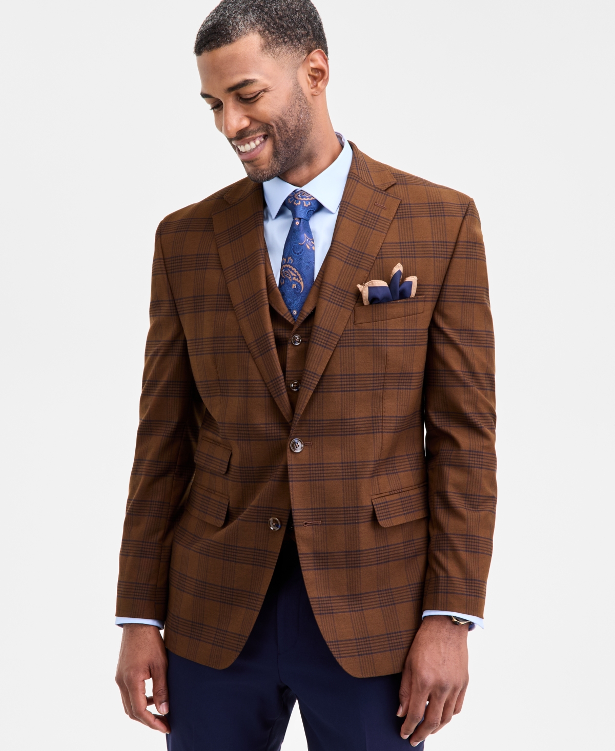 Tayion Collection Men's Classic-Fit Plaid Suit Separate Jacket