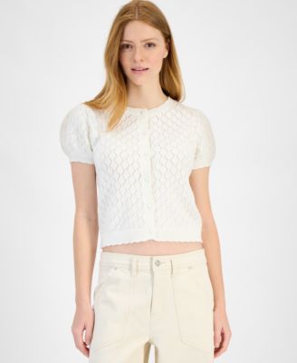 And Now This - Petite Pointelle-Knit Button-Front Cardigan