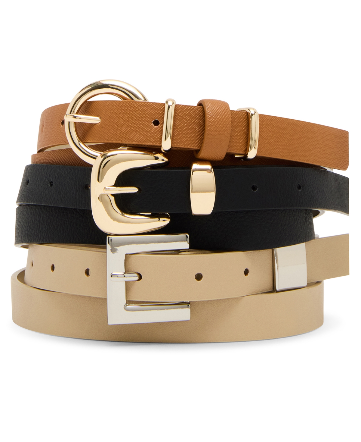 Saffiano Polyurethane Buckle Belt - Cognac-camel-black