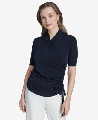 Halston - Women's Ruched Faux-Wrap Top