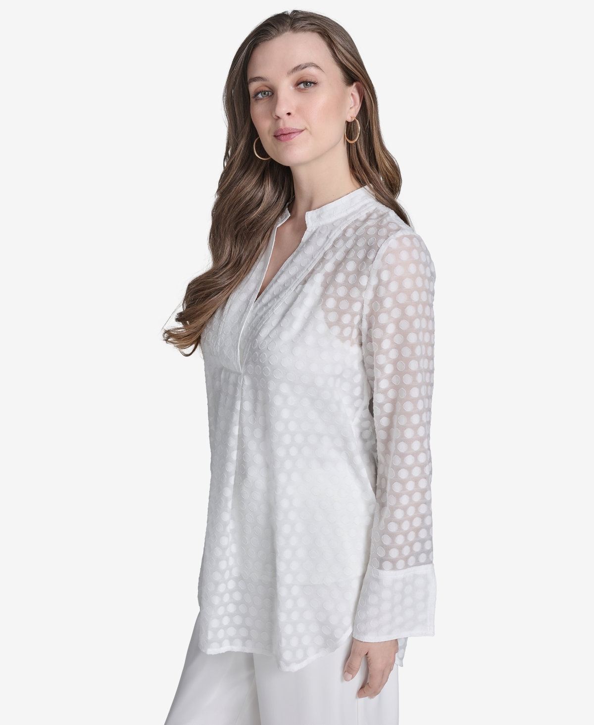 HALSTON WOMEN'S DOT TEXTURE LONG-SLEEVE BLOUSE 