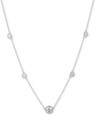 Sterling Silver Cubic Zirconia Station Collar Necklace, 16" + 3" extender