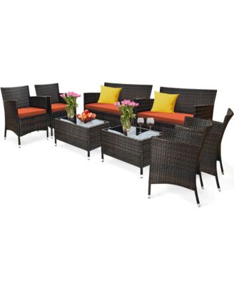 Set of 8 Outdoor Patio Rattan Conversation Furniture Set w/ Cushion Table