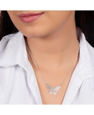 Large Butterfly Filigree Pendant Necklace Sterling Silver 16 Inches Statement Piece