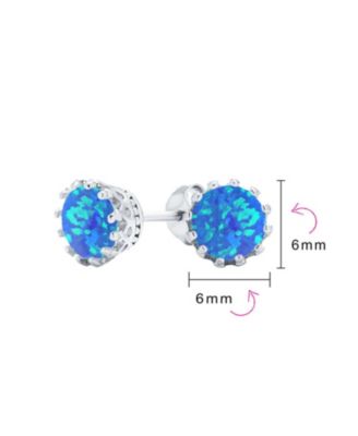 Crown Set Opal Solitaire Stud Earrings in Rose Gold Plated Sterling Silver 6MM