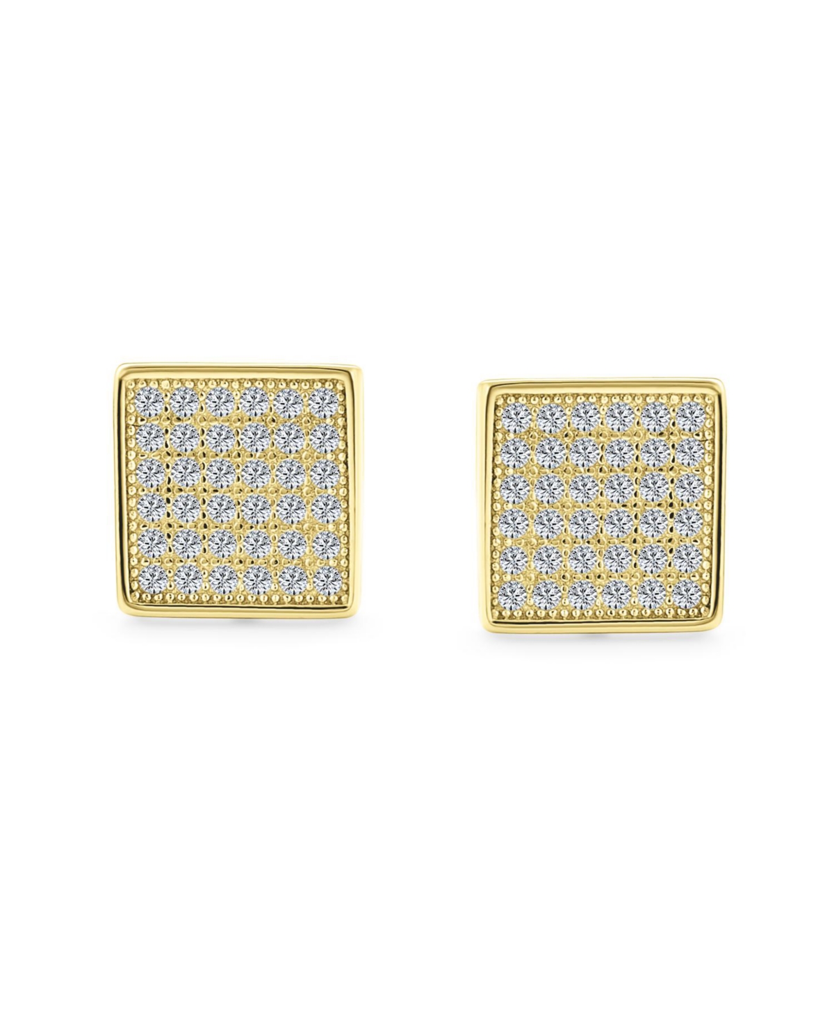 Bling Jewelry Geometric Hip Hop Square Cubic Zirconia Micro Pave Cz Stud Earrings Gold Plated .925 Sterling Silver
