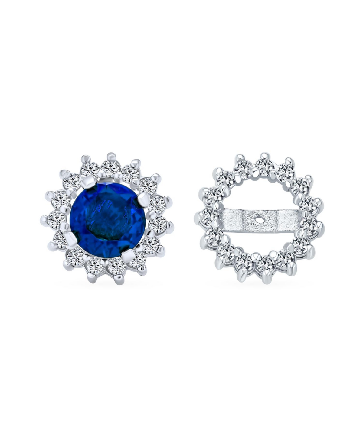 2 In 1 Removable Jackets Cubic Zirconia Cz Crown Halo Ear Jacket with Round Solitaire Stud Earrings .925 Sterling Silver - Clear apr