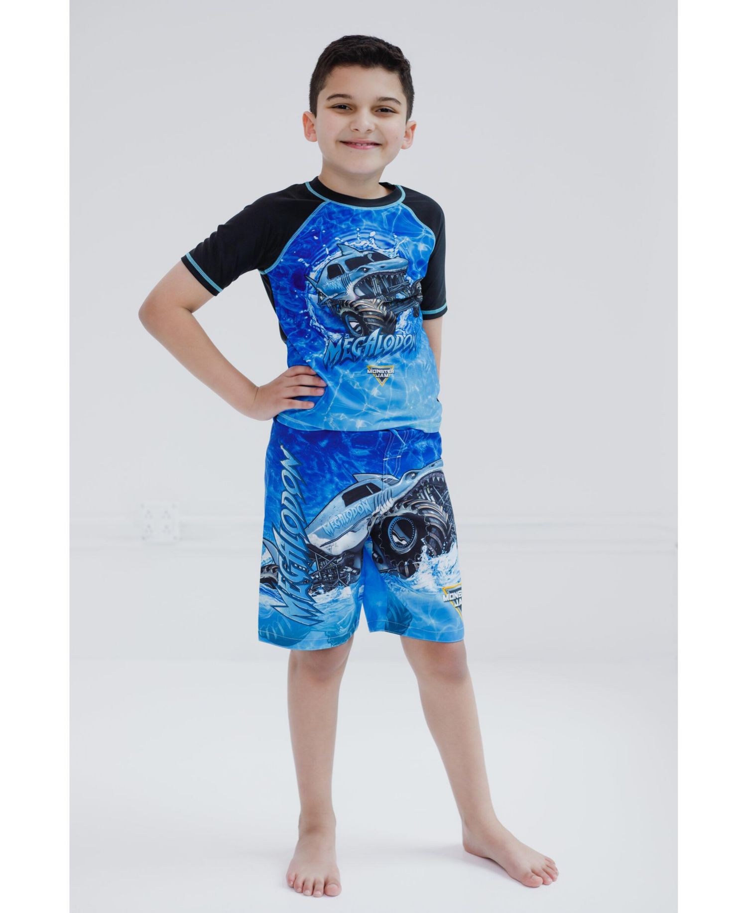 Boys Pullover Rash Guard and Swim Trunks Outfit Set