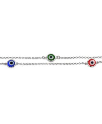 Protection Amulet Minimalist Multi Color Evil Eye Anklet Ankle Bracelet Yellow Gold Plated Sterling Silver Chain 9-10 Inch Adjustable