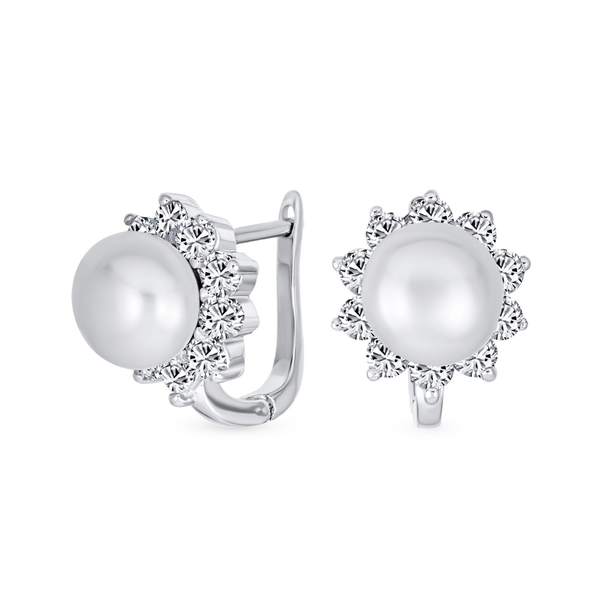 Bling Jewelry Classic Pearl Stud Earrings, Sterling Silver Huggie Latch Back