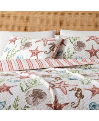 Watercolor Sea Life Microfiber Quilt Set With Shams