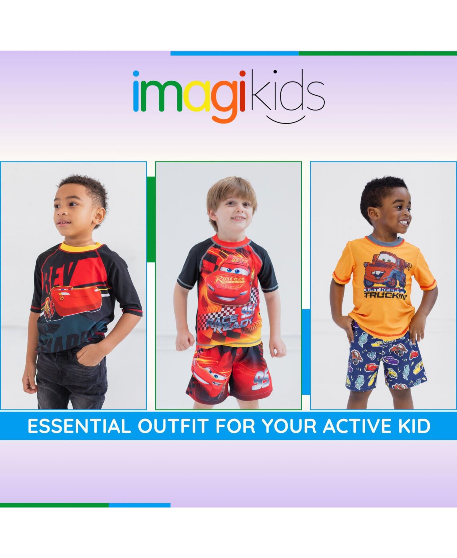 Little Boys Disney Pixar Lightning McQueen Rash Guard and Swim Trunks Outfit Set