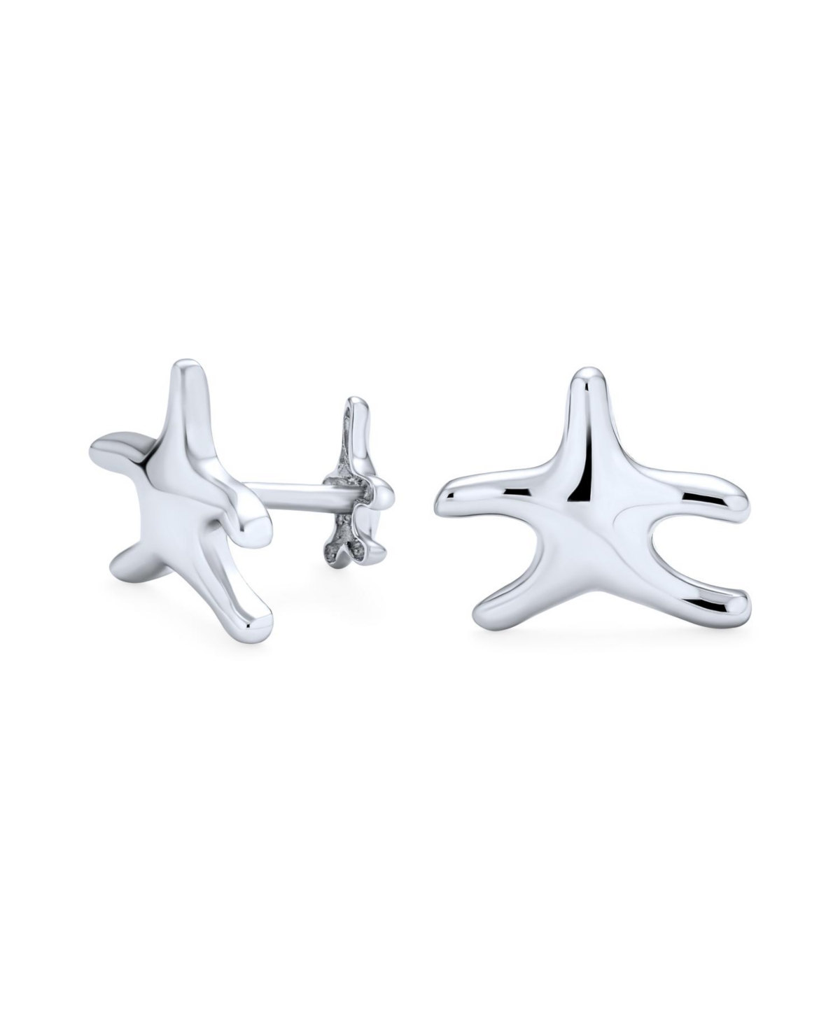 Nautical Double Starfish Shirt Cufflinks Solid French Style Fixed Backing .925 Sterling Silver - Silver