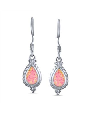 Antique  Cable Milgrain Cameo Style Teardrop Iridescent White Created Opal Drop Dangle Earrings .925 Sterling Silver French Wire