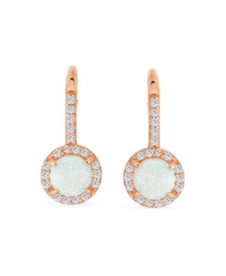 Cubic Zirconia Halo CZ Square Round Solitaire Circle White Orange Fire Created Opal Drop Earrings Rose Gold Plated Sterling Silver