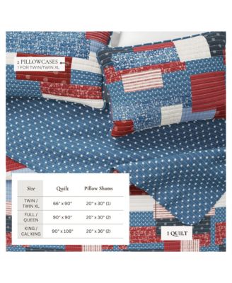 All Season 3 Piece Americana Stitched Quilt Set with Shams