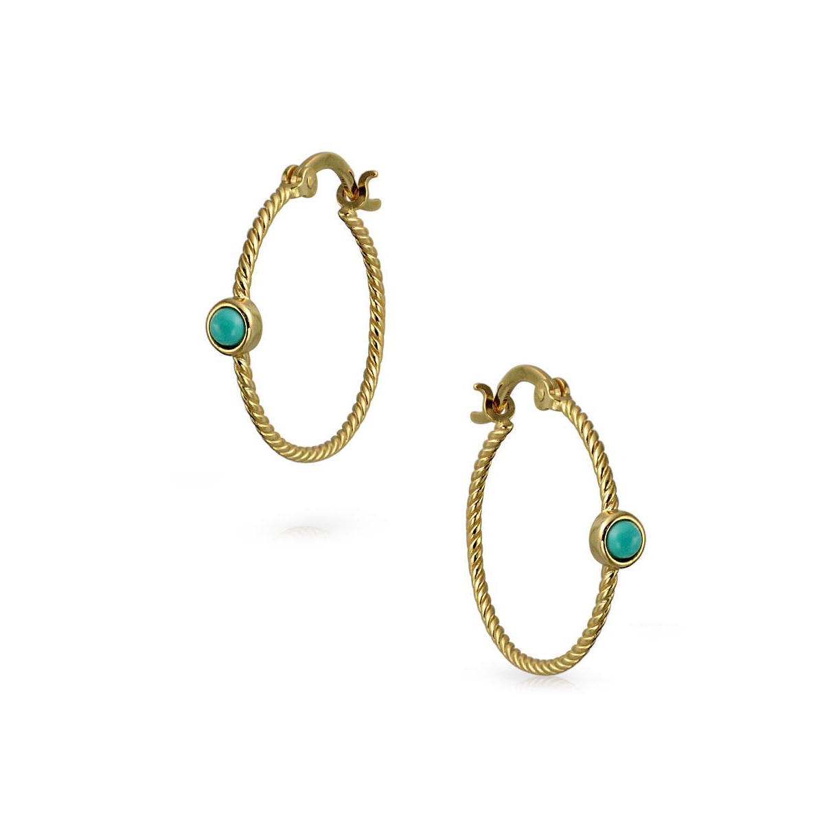 Bling Jewelry Twisted Cable Hoop Huggie Earrings Stabilized Turquoise Gold Plated Sterling Silver