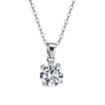 Classic 1CT Purple Amythest CZ Solitaire Pendant Necklace Sterling Silver