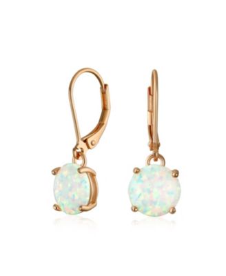 Round Solitaire Created Opal Lever back Drop Earrings .925 Sterling Silver 8MM