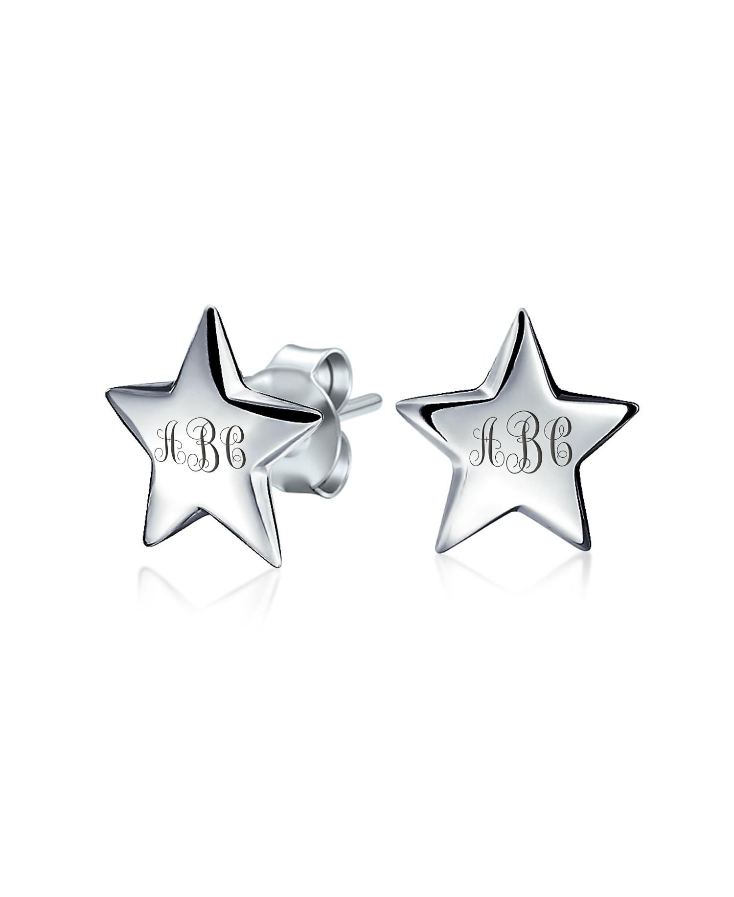Patriotic Celestial Rock Puff Star Stud Earrings .925 Sterling Silver