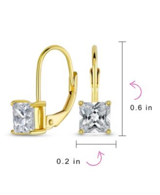 Classic Cubic Zirconia Square Princess Cut Solitaire Square CZ Lever back Earrings Gold Plated .925 Sterling Silver