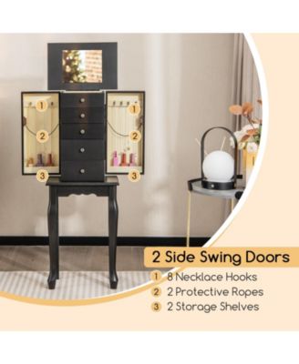 2 Colors Armoire Storage Standing Jewelry Cabinet with Mirror