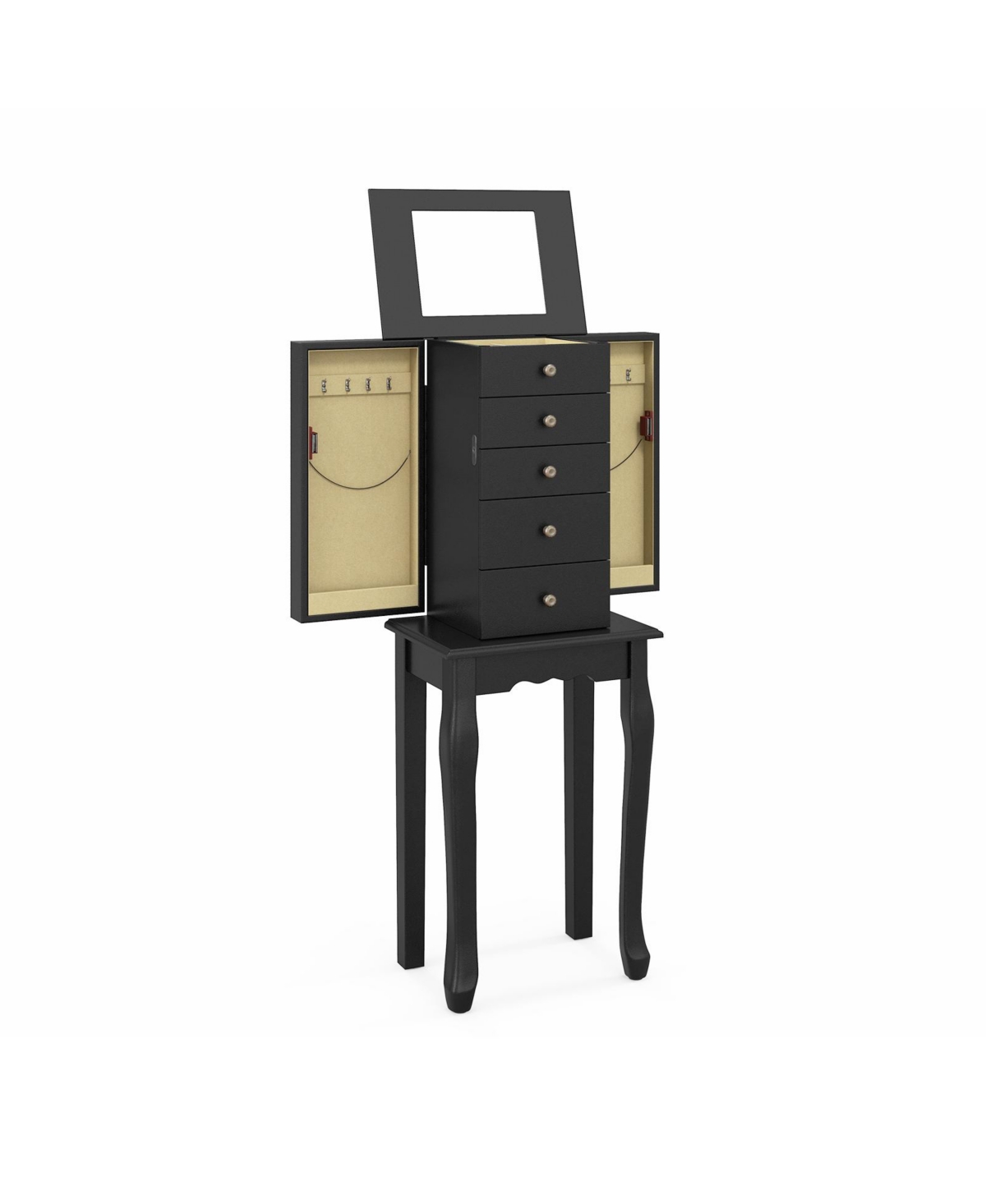 2 Colors Armoire Storage Standing Jewelry Cabinet with Mirror - Black