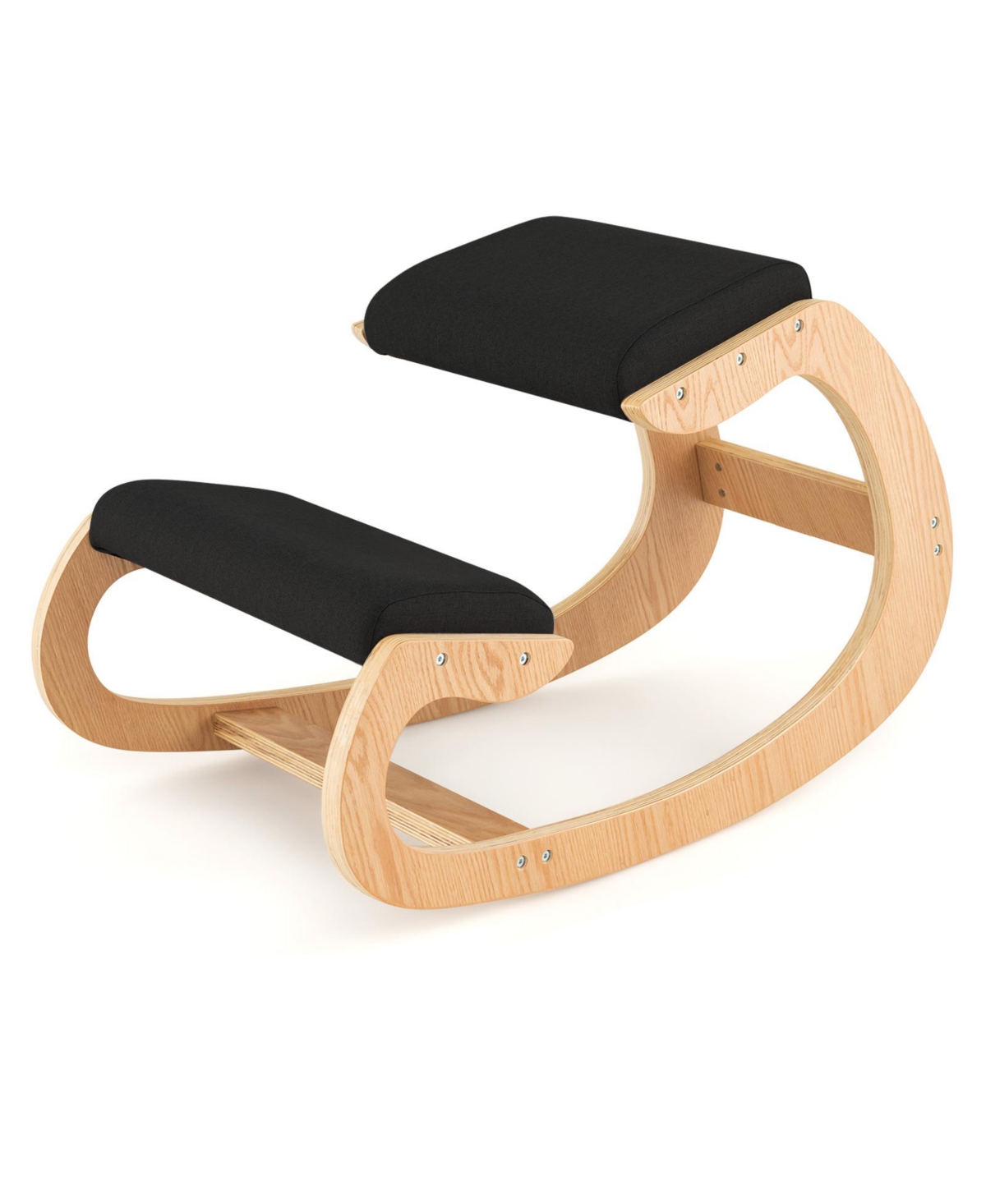Wooden Rocking Chair with Comfortable Padded Seat Cushion and Knee Support - Black