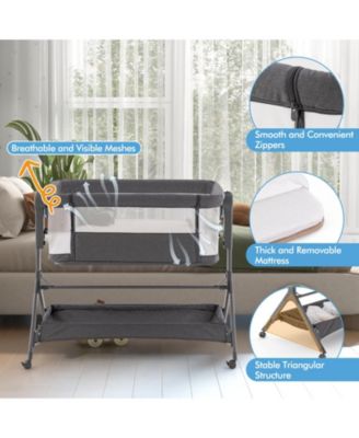 Kids Height Adjustable Bedside Sleeper with Storage Bag and Soft Mattress