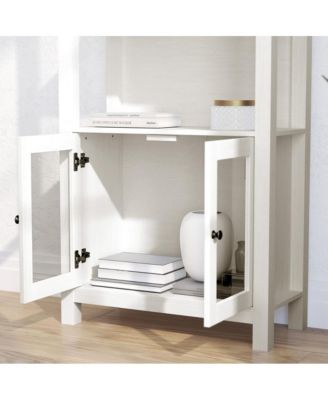 Omaha Modern Farmhouse Storage Cabinet Bookcase, Glass Doors And Open Shelves