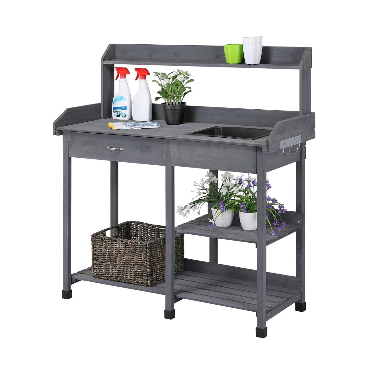 Potting Bench Outdoor Garden Work Bench Station - Gray