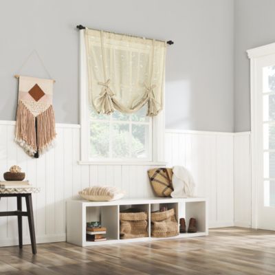 Bridget Embroidered Leaf Sheer Rod Pocket Window Tie-up Shade