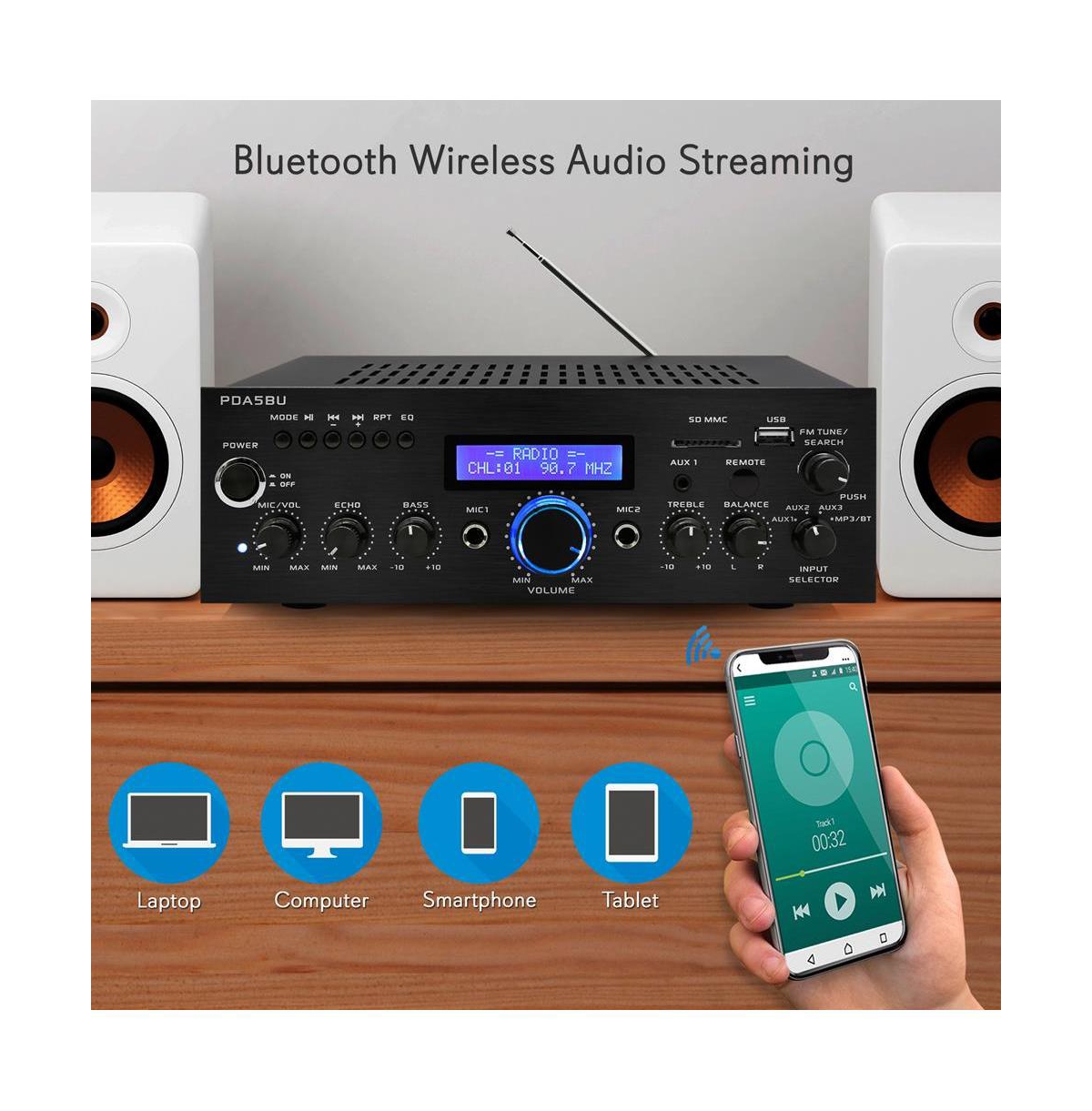 Pyle Bluetooth Stereo Amplifier Receiver with Fm Radio & Usb - PDA5BU