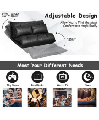 Foldable PU Leather Leisure Floor Sofa Bed with 2 Pillows