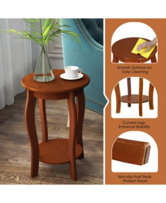 15 Inch 2-Tier Round End Table with Storage Shelf