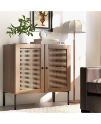 Kitchen Sideboard with 2 Rattan Doors and Adjustable Shelf