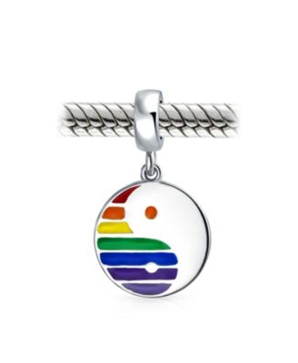 Sterling LGBTQ Rainbow Yin Yang Dangle Charm Bead Disc Tag