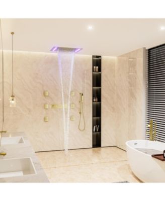 LED Lights, Body Jets and Slide Bar Thermostatic Flush Ceiling Mounted Complete Shower System