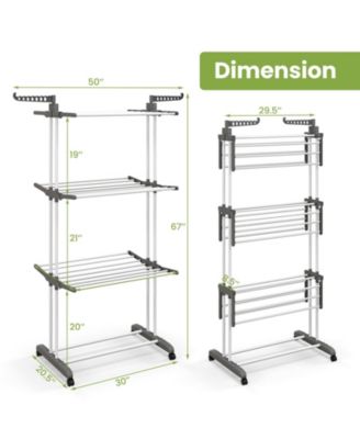 Foldable Clothes Drying Rack, Oversized 4-Tier Collapsible Laundry Rack w/ 3 Retractable Trays, Hanger Holders