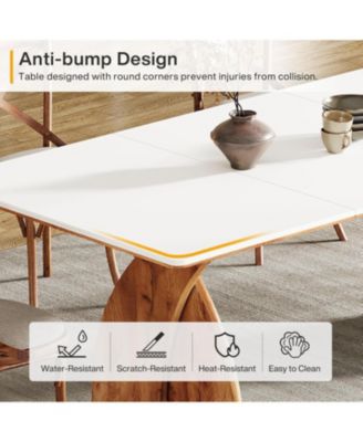 Large Dining Table for 6-8 People, Farmhouse Kitchen Table with Wood Legs, Rectangular Modern White Dinner Table for Dining Room, Living Room, Easy to Assemble