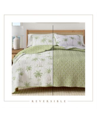 3-Piece Tropical Palm Sitched Quilt Set with Shams