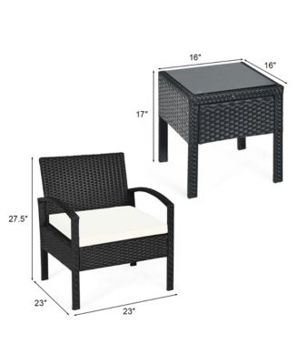 3 Piece Patio Rattan Furniture Set Conversation Sofa w/ Cushions