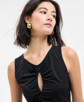 Women's Ruched Sleeveless Keyhole Top