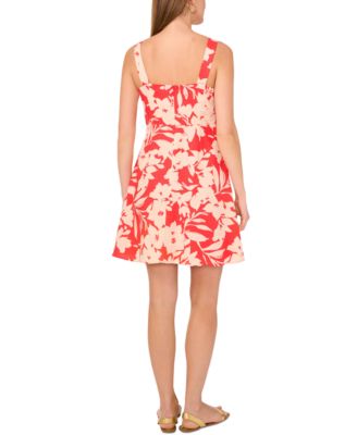 Women's Linen-Blend Sleeveless Floral A-Line Dress