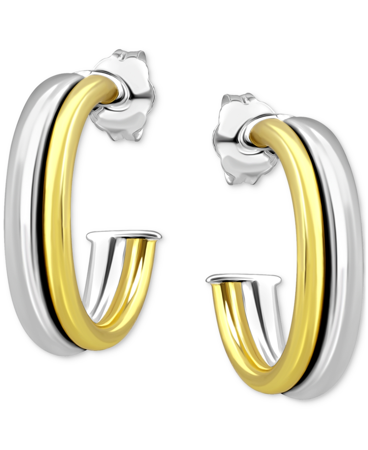 Giani Bernini Double Tube Small Hoop Earrings In Sterling Silver & 18k Gold-plate, 5/8", Exclusively At Macy's In Two-tone