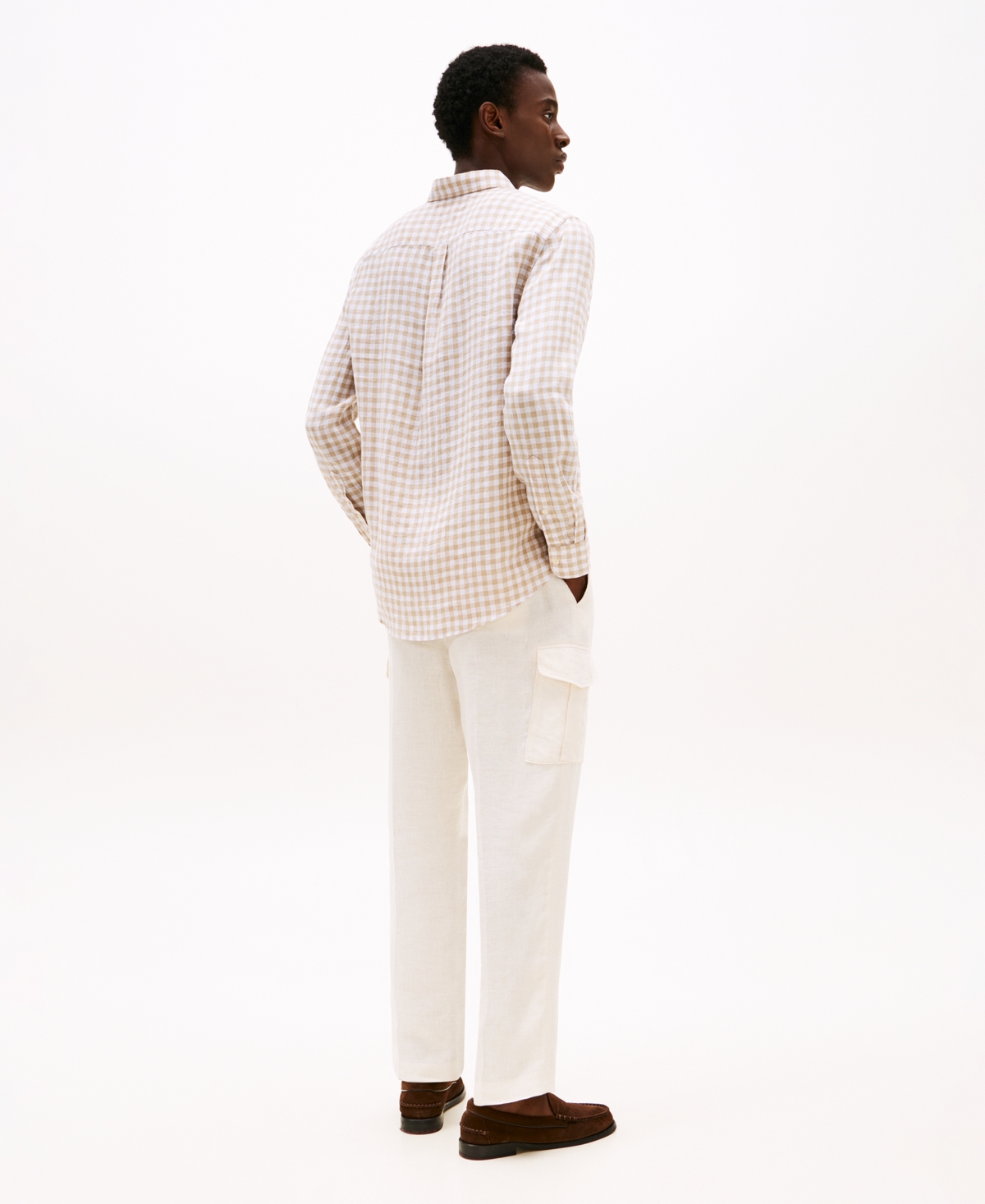 Tommy Hilfiger Slim Fit Gingham Print Linen Shirt In Sandalwood,check