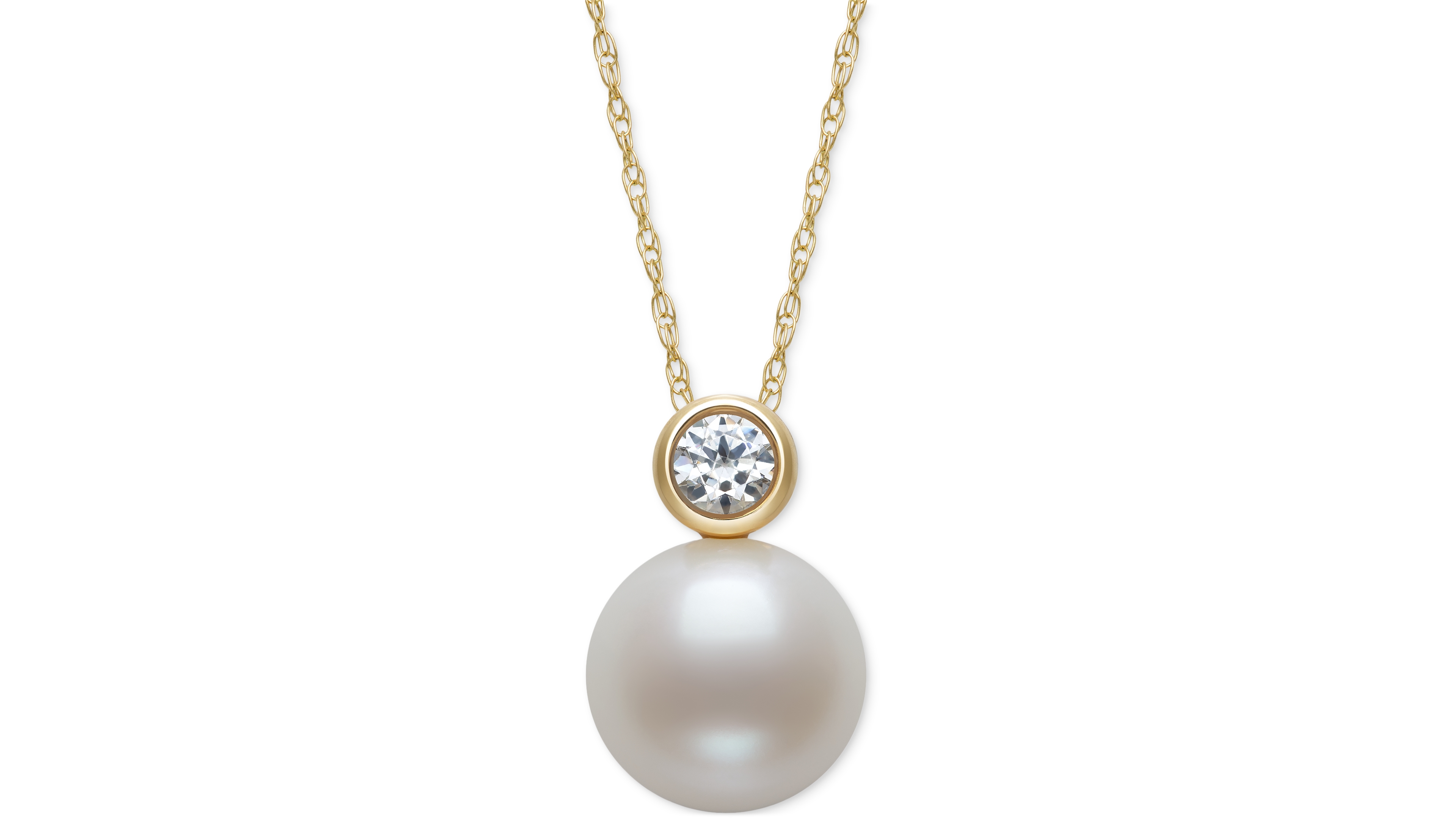 Belle de Mer Cultured Freshwater Pearl (8mm) & Diamond (1/6 ct. t.w.) Bezel 18" Pendant Necklace in 14k Gold
