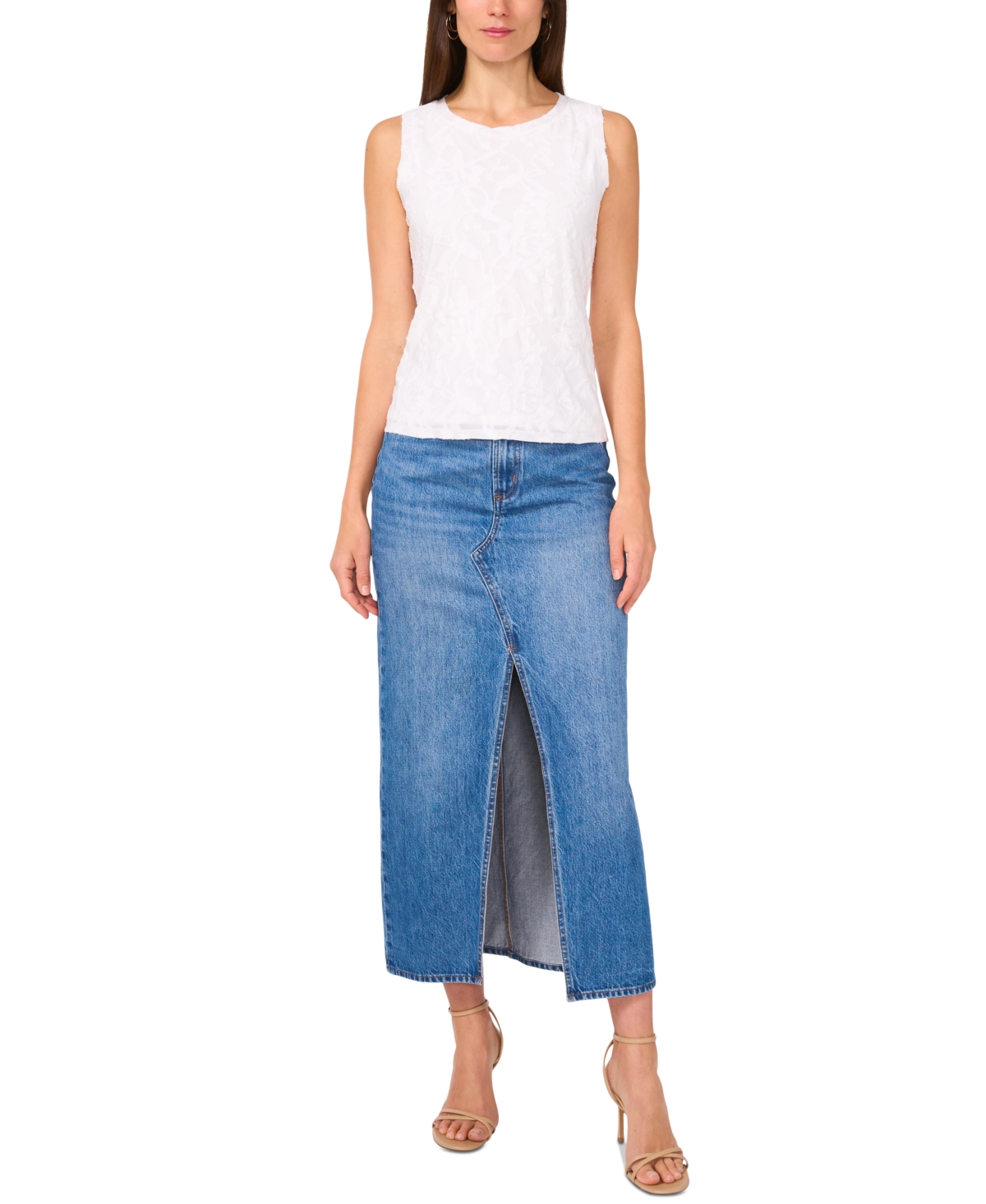 Vince Camuto Jacquard Cotton Blend Keyhole Tank In Ultra White