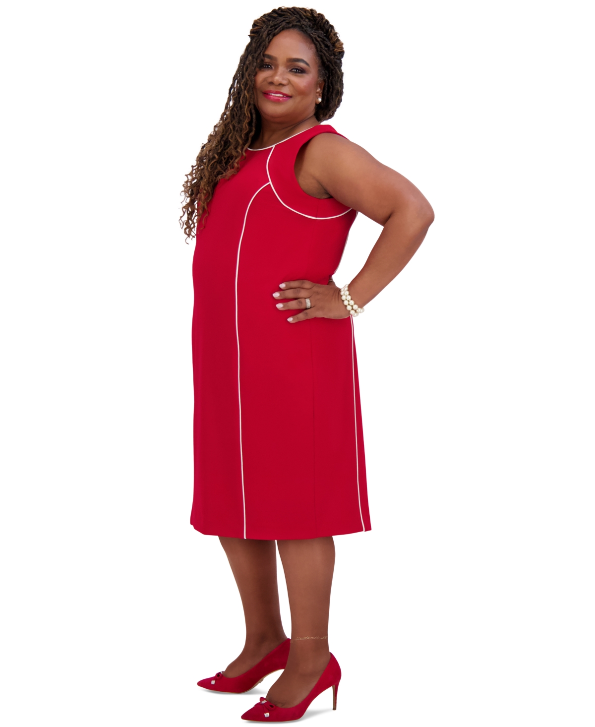 Kasper Women's Piped Sheath Dress, Regular & Plus Size In Crimson Cream
